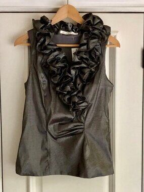 NWT Melanie Line Elegant Gray Ruffled Women's Top